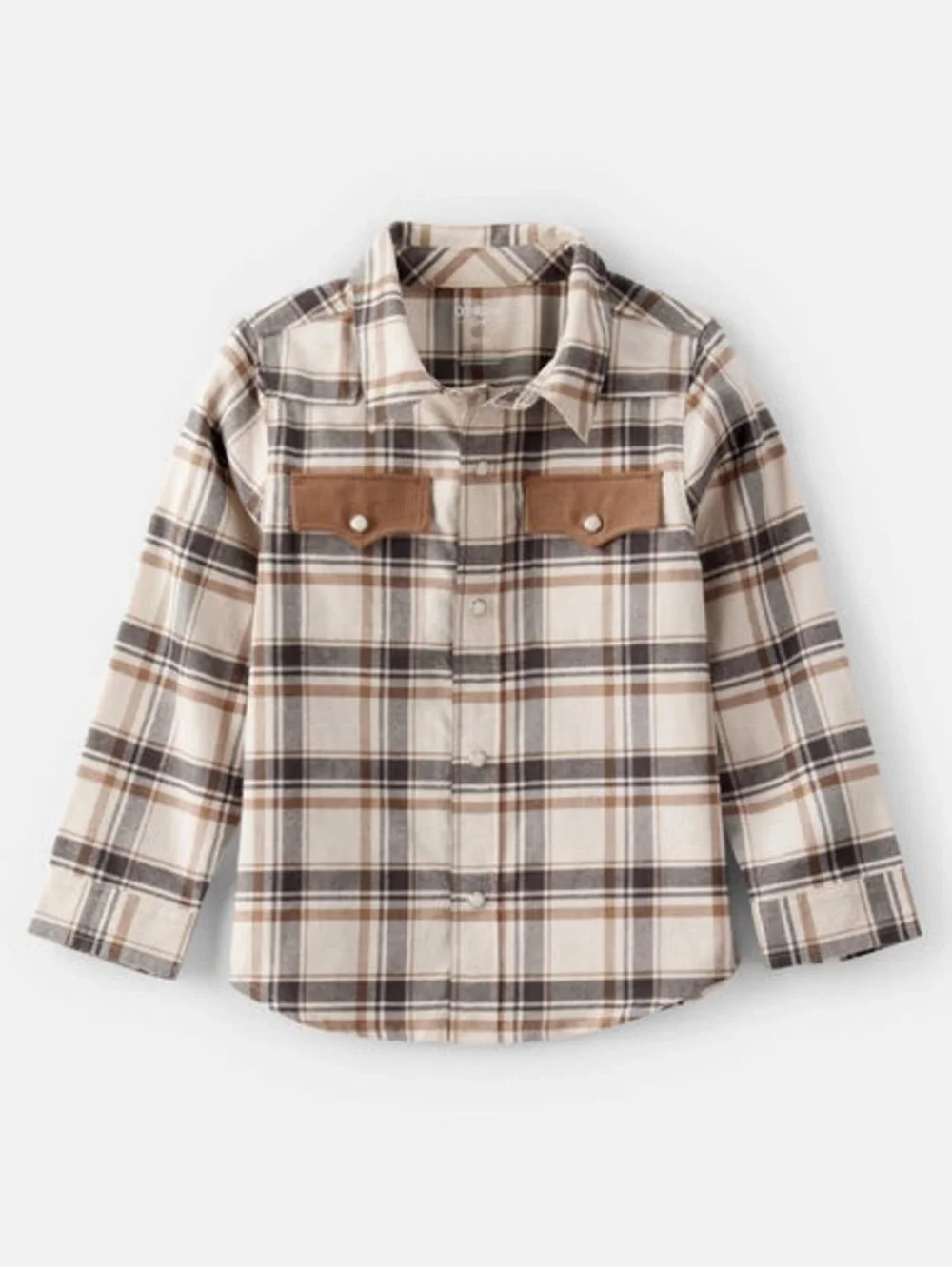 OshKosh B'gosh Cream Plaid Button-Front Shirt with Brown Accents